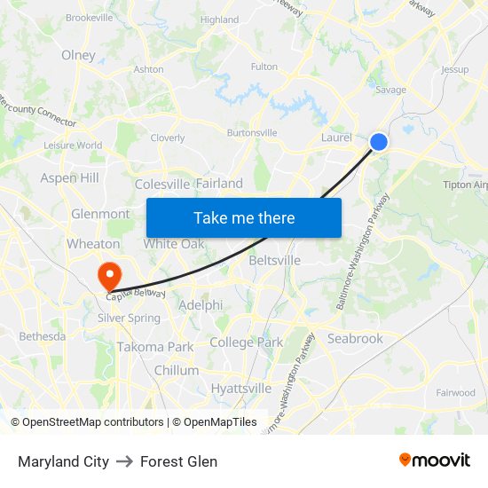 Maryland City to Forest Glen map