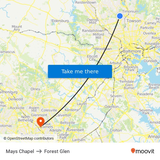 Mays Chapel to Forest Glen map