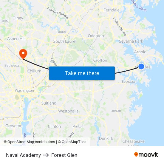 Naval Academy to Forest Glen map