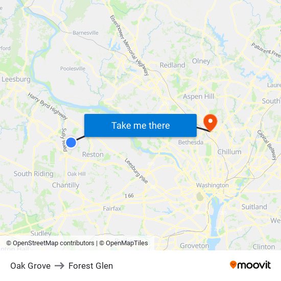 Oak Grove to Forest Glen map