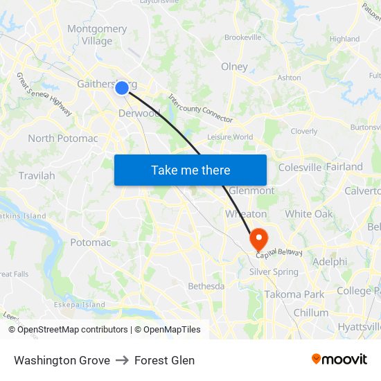 Washington Grove to Forest Glen map