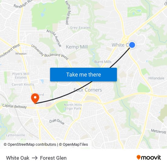 White Oak to Forest Glen map