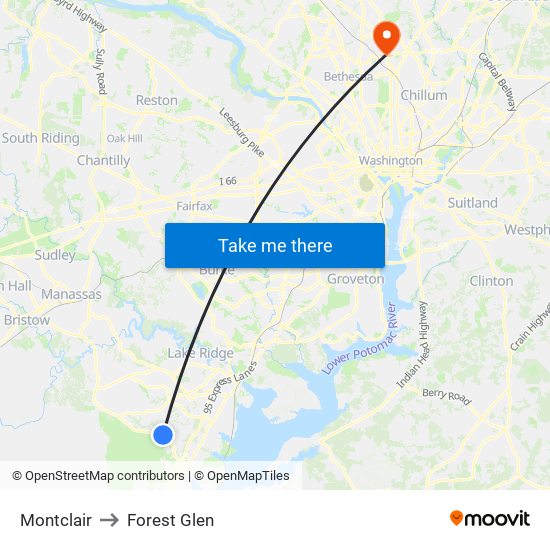 Montclair to Forest Glen map