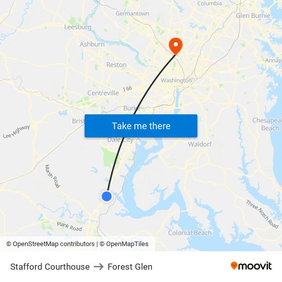 Stafford Courthouse to Forest Glen map