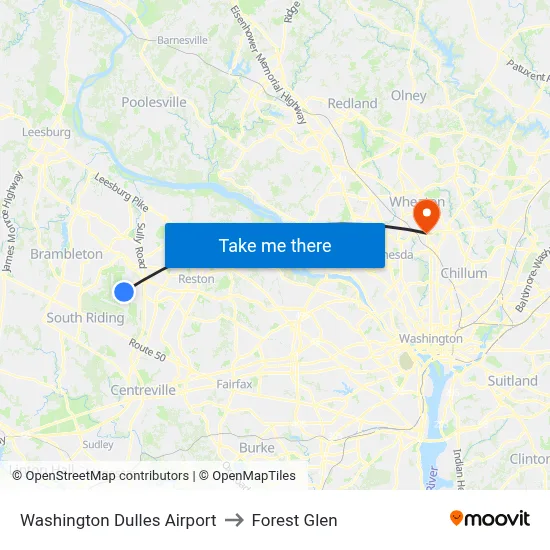 Washington Dulles Airport to Forest Glen map