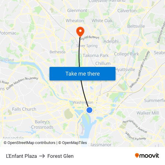 L'Enfant Plaza to Forest Glen map