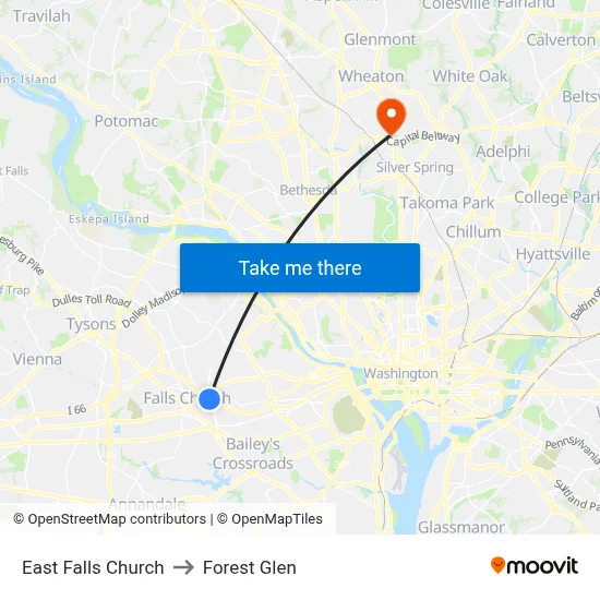 East Falls Church to Forest Glen map