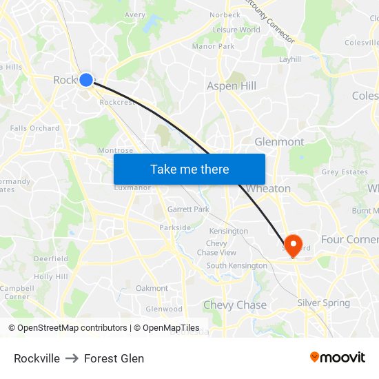 Rockville to Forest Glen map