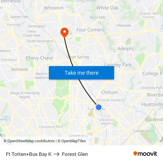 Fort Totten+Bay K to Forest Glen map