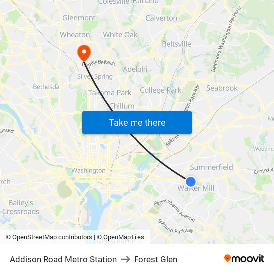 Addison Road Metro Station to Forest Glen map