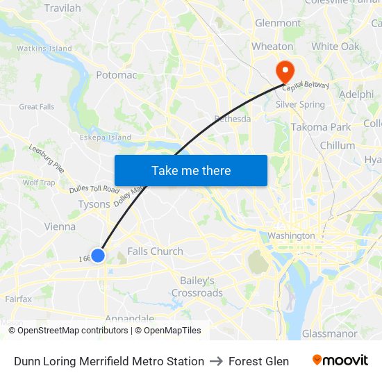 Dunn Loring Merrifield Metro Station to Forest Glen map