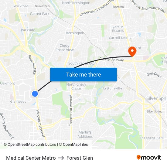 Medical Center Metro to Forest Glen map