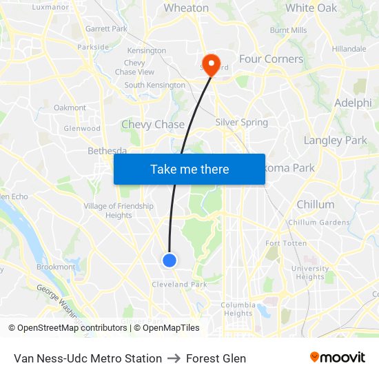 Van Ness-Udc Metro Station to Forest Glen map