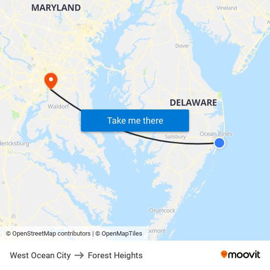 West Ocean City to Forest Heights map
