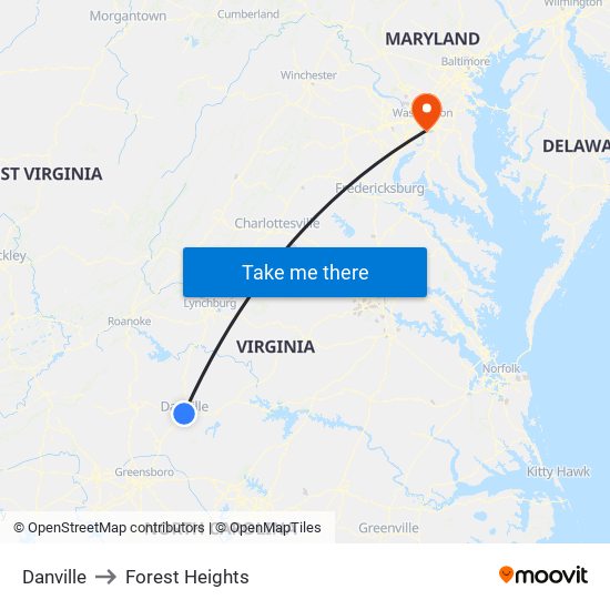 Danville to Forest Heights map