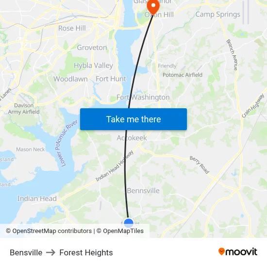 Bensville to Forest Heights map