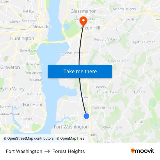 Fort Washington to Forest Heights map