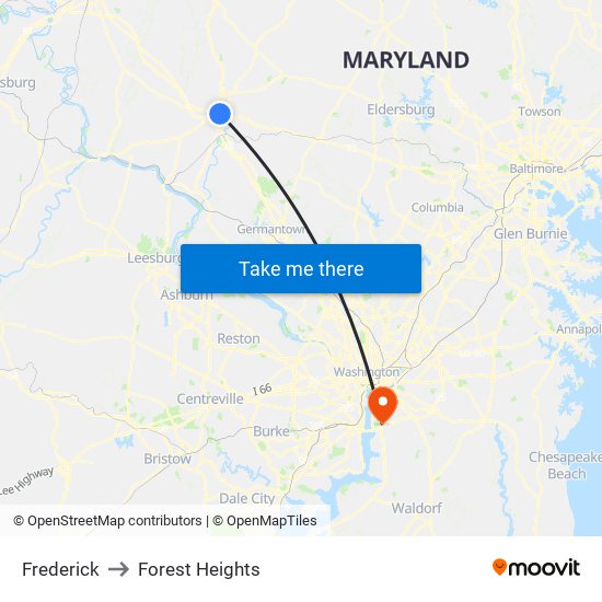 Frederick to Forest Heights map