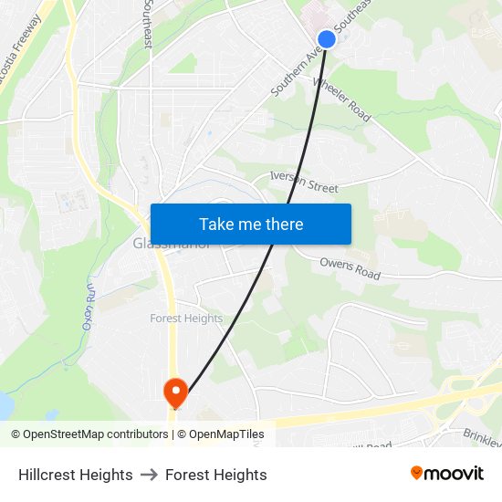 Hillcrest Heights to Forest Heights map
