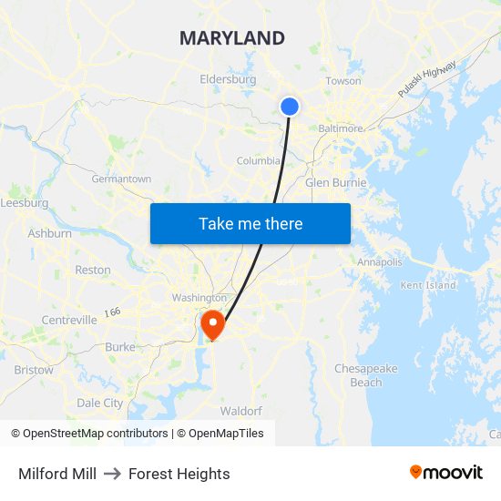 Milford Mill to Forest Heights map