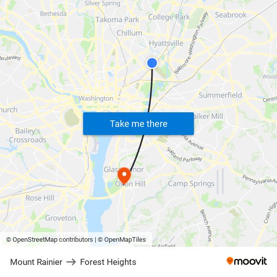 Mount Rainier to Forest Heights map