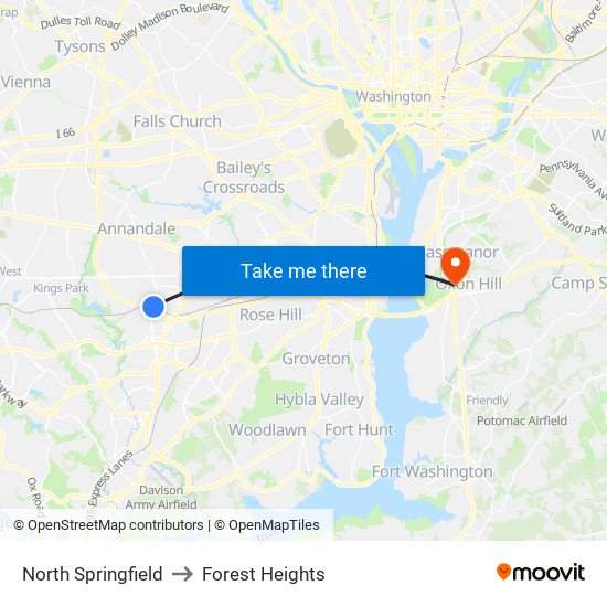 North Springfield to Forest Heights map