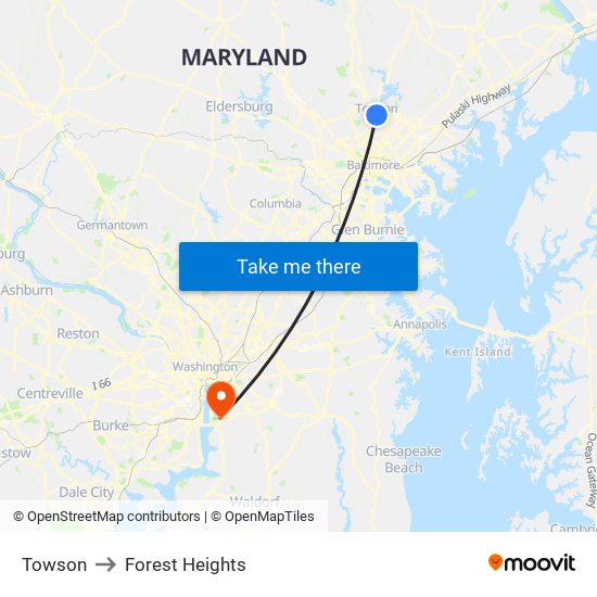 Towson to Forest Heights map