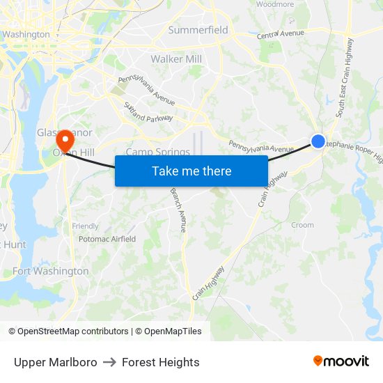 Upper Marlboro to Forest Heights map