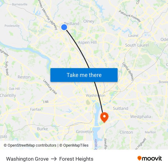 Washington Grove to Forest Heights map