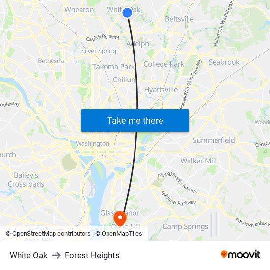 White Oak to Forest Heights map