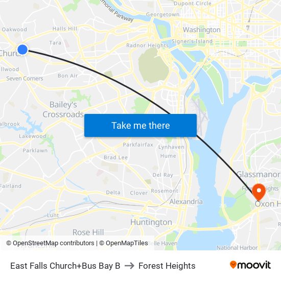 East Falls Church+Bus Bay B to Forest Heights map