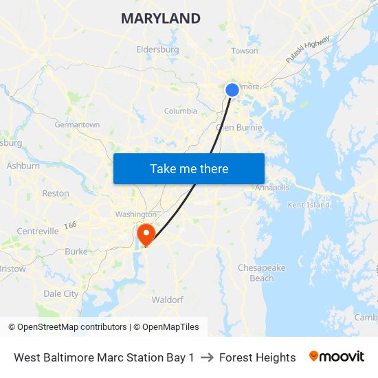 West Baltimore Marc Station Bay 1 to Forest Heights map