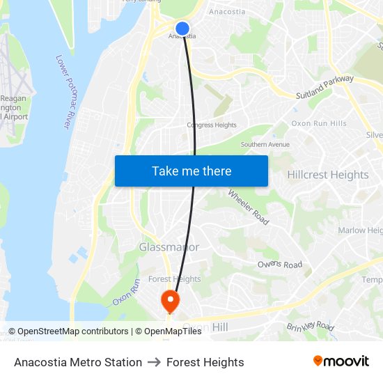 Anacostia Metro Station to Forest Heights map
