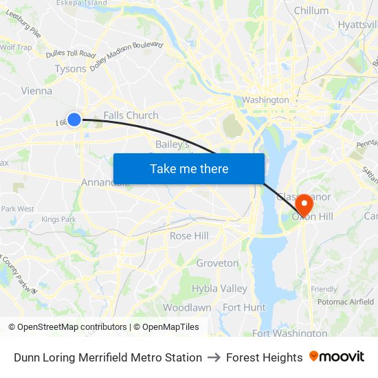 Dunn Loring Merrifield Metro Station to Forest Heights map