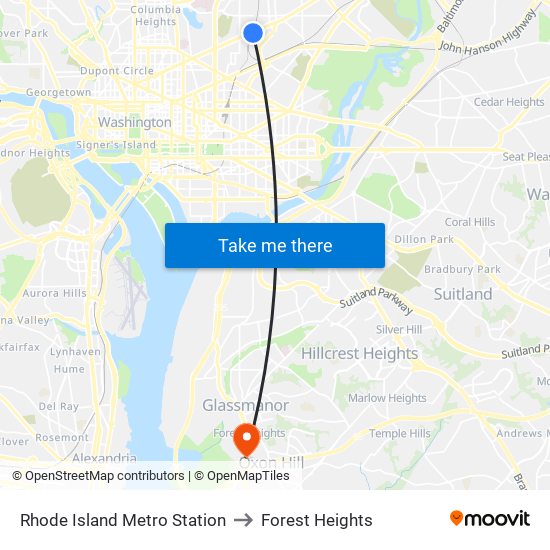 Rhode Island Metro Station to Forest Heights map