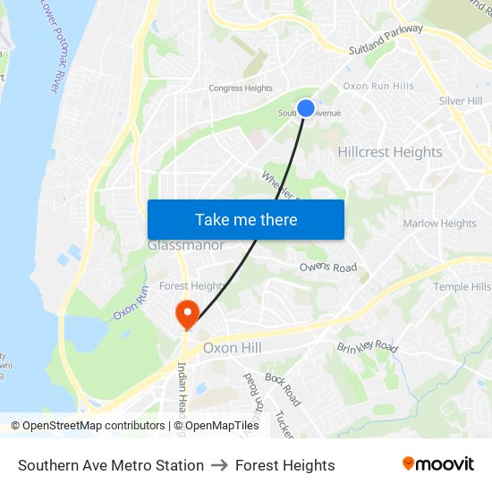 Southern Ave Metro Station to Forest Heights map