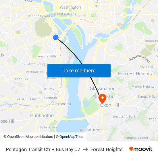 Pentagon Transit Ctr + Bus Bay U7 to Forest Heights map