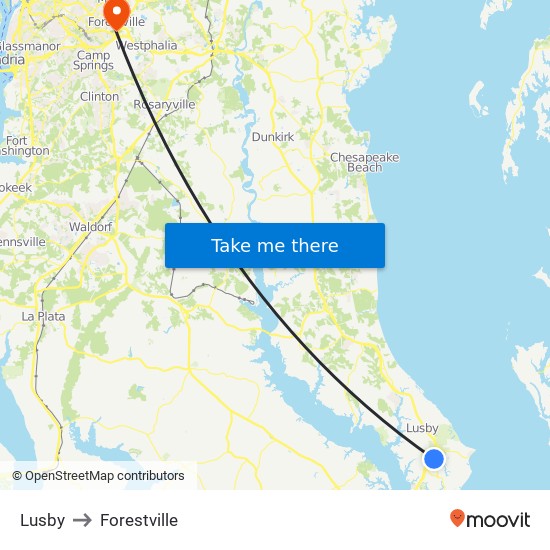 Lusby to Forestville map