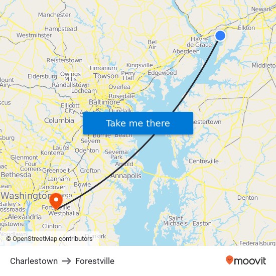 Charlestown to Forestville map