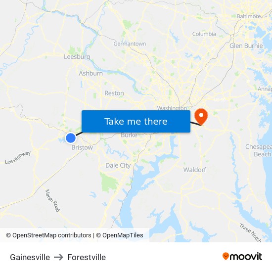 Gainesville to Forestville map