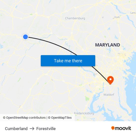 Cumberland to Forestville map