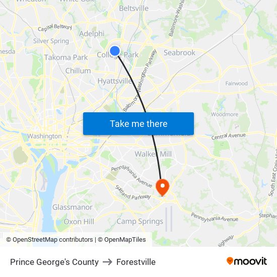 Prince George's County to Forestville map