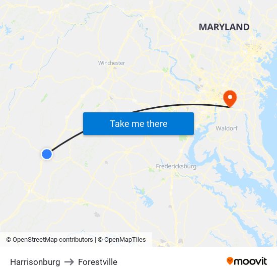 Harrisonburg to Forestville map