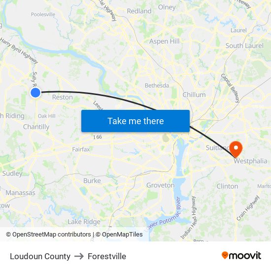 Loudoun County to Forestville map