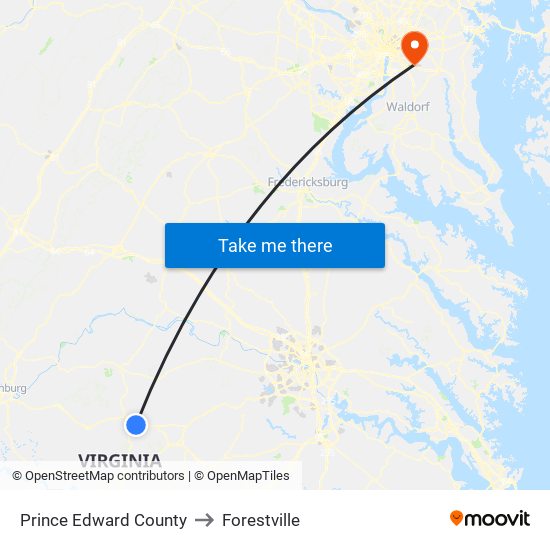 Prince Edward County to Forestville map