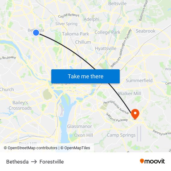 Bethesda to Forestville map