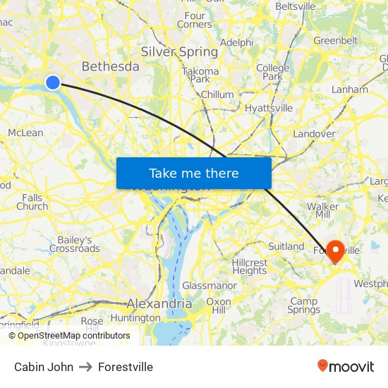 Cabin John to Forestville map