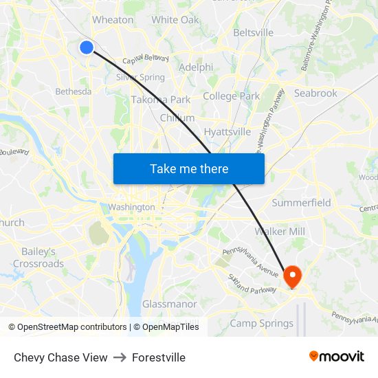 Chevy Chase View to Forestville map