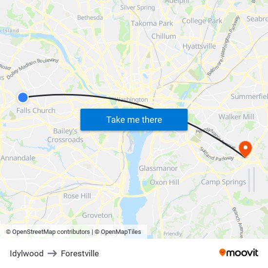 Idylwood to Forestville map