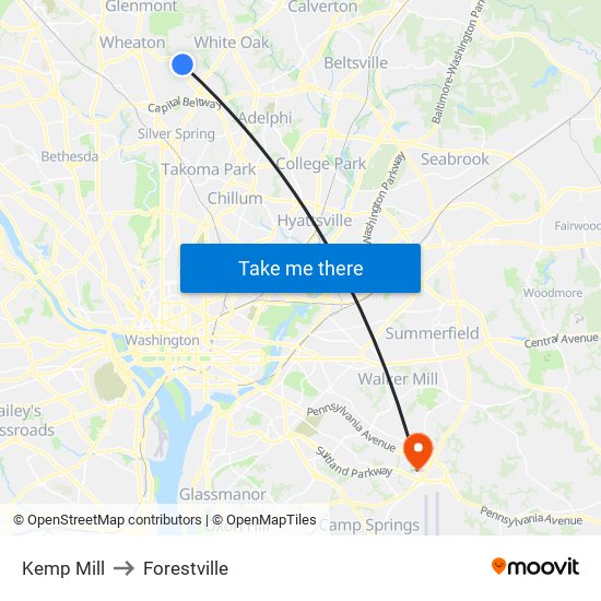 Kemp Mill to Forestville map